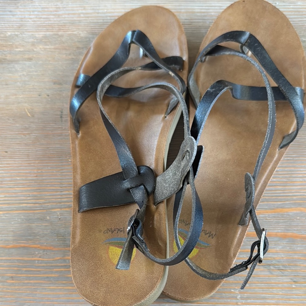Black and Brown Casual Sandals with Leather Straps